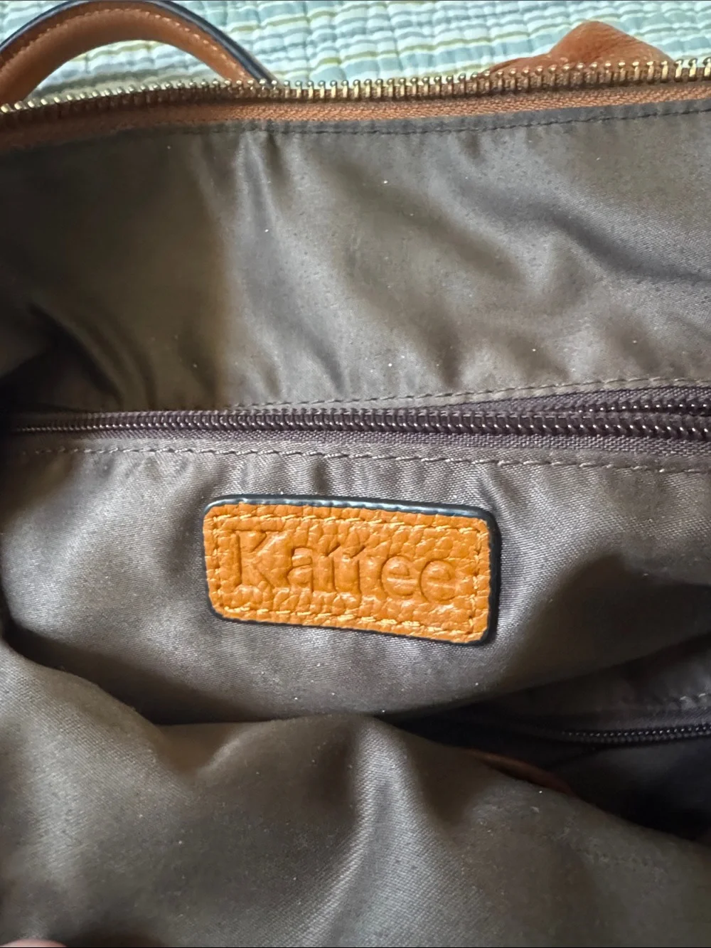 Structured Tan Leather Shoulder Bag with Gold Accents
